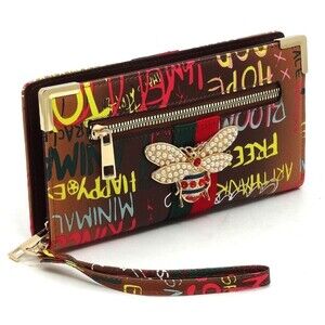 Queen Bee Graffiti Large Full Size Brown Wrislet Wallet